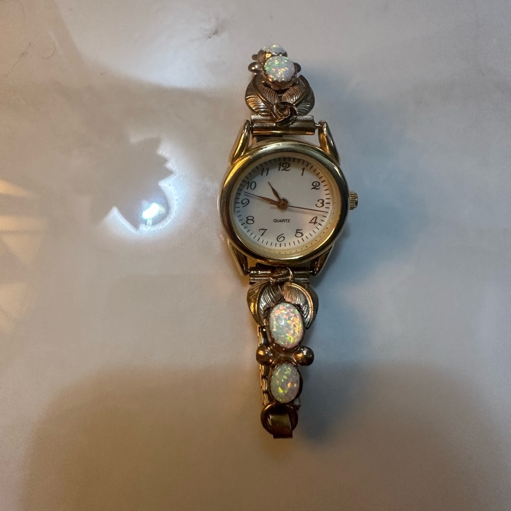 12 K gold filled and sterling cultured opal watch